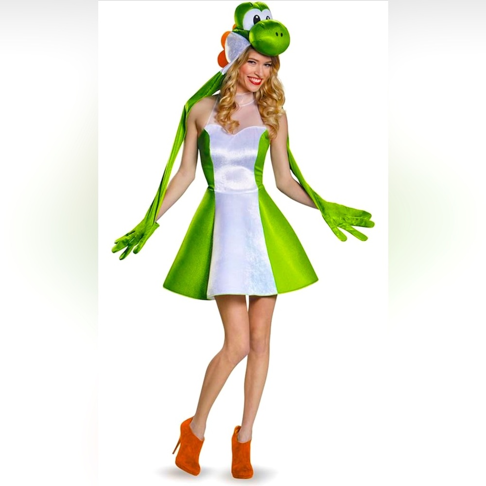 Womens Yoshi Halloween Costume Mario Brothers Nintendo Sz M 7-9